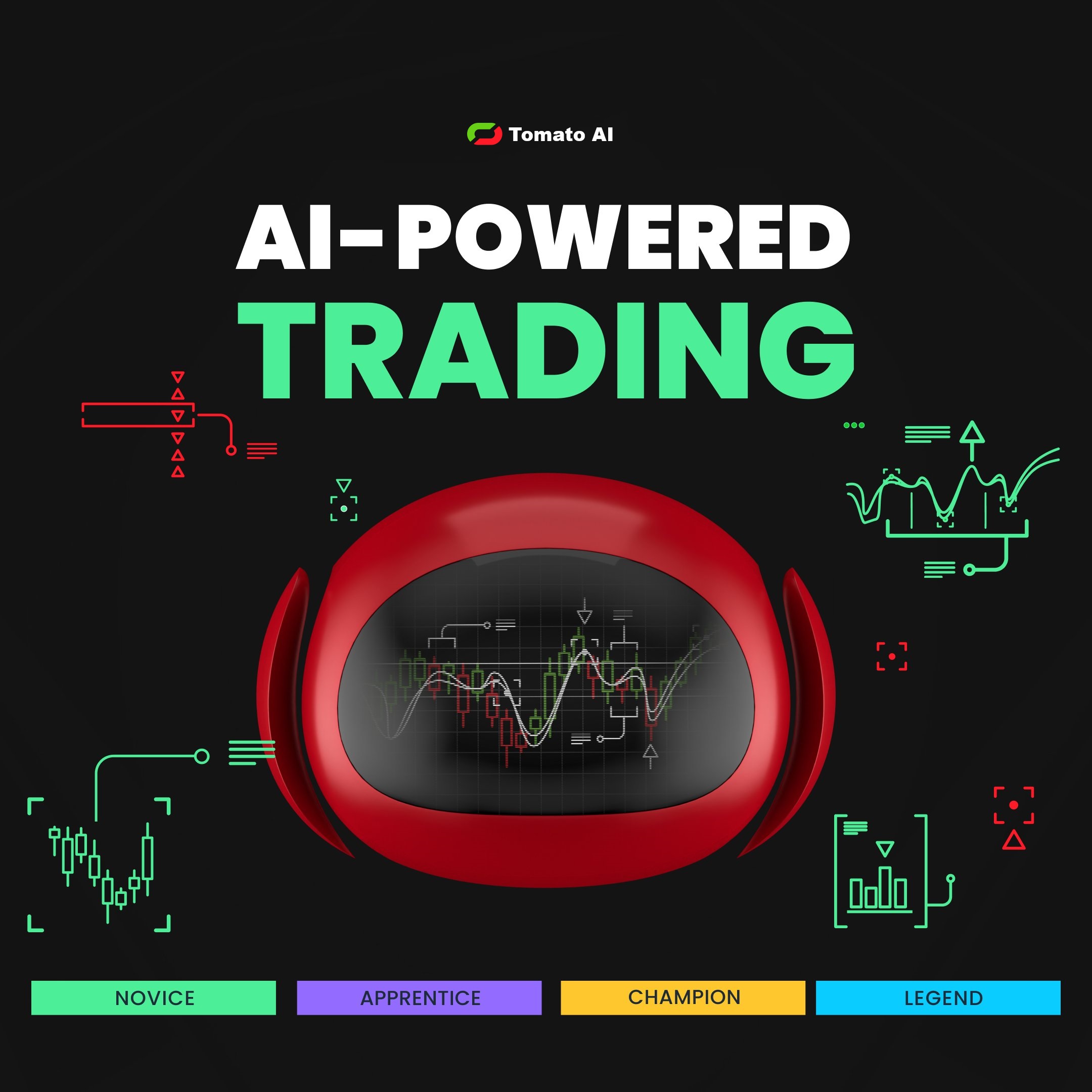 TomatoAI trading widgets showcasing automated crypto trading algorithm performance stats.